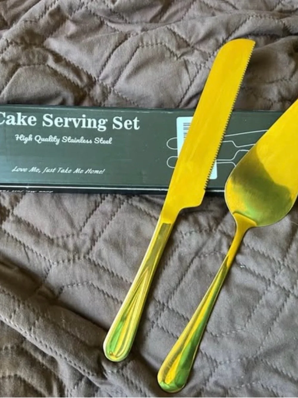 Cake Serving Set - Gold Stainless Steel Cake Knife and Server